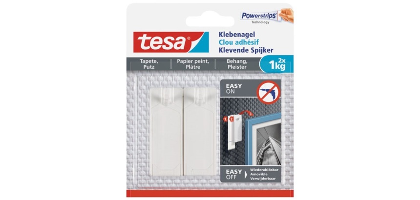 Clou adhésif - Powerstrips - pour papier peint & plâtre - supporte 1 Kg - l