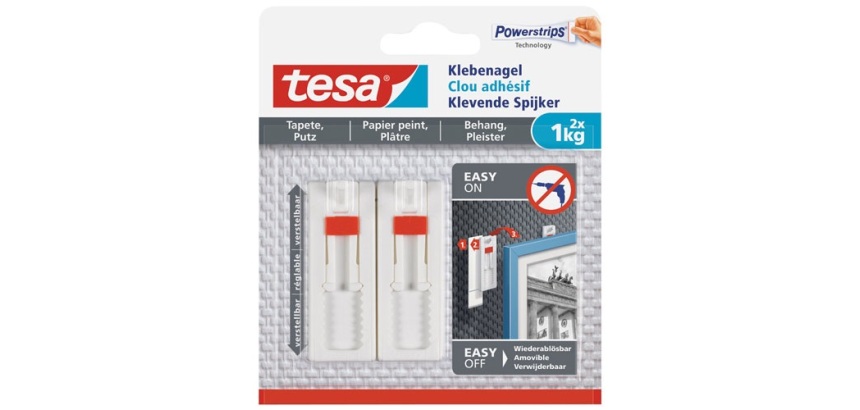 Clou adhésif ajustable - Powerstrips - pour papier peint & plâtre - support