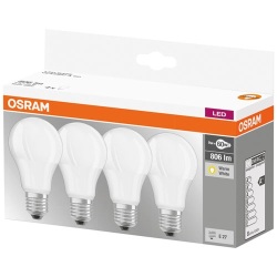 Ampoule LED dépolie de 8.5 W E27 blanc chaud lot de 4