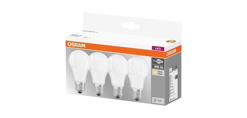 Ampoule LED dépolie de 8.5 W E27 blanc chaud lot de 4