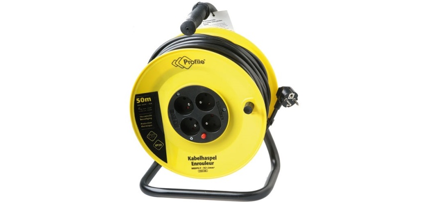 Enrouleur de chantier - 50 m - 3G1.5mm² - 4 prises - jaune