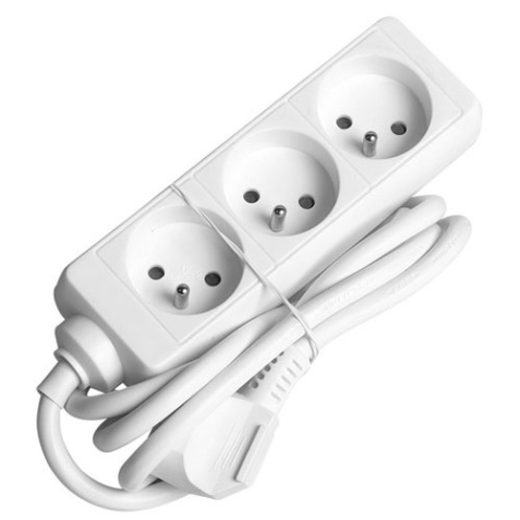 Bloc multiprises 3 prises 2P+T - 1.5 m - blanc