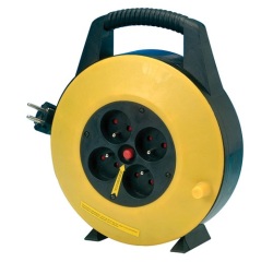 Enrouleur ménager - 10 m - 3G1.5 mm² - 4 prises -  noir/jaune