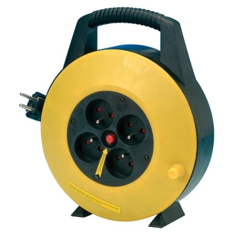 Enrouleur ménager - 10 m - 3G1.5 mm² - 4 prises -  noir/jaune