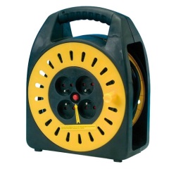 Enrouleur ménager - 15 m - 3G1.5 mm² - 4 prises -  noir/jaune