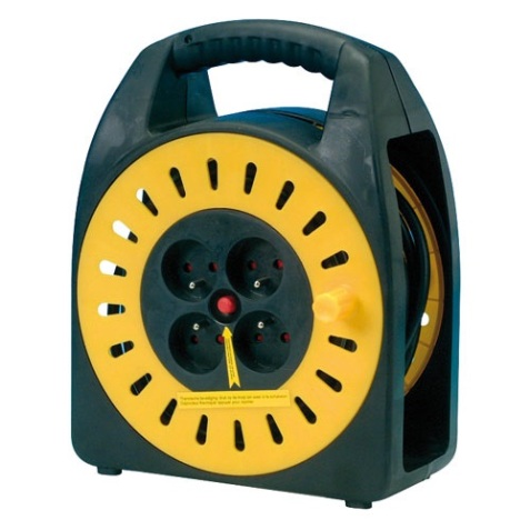 Enrouleur ménager - 15 m - 3G1.5 mm² - 4 prises -  noir/jaune