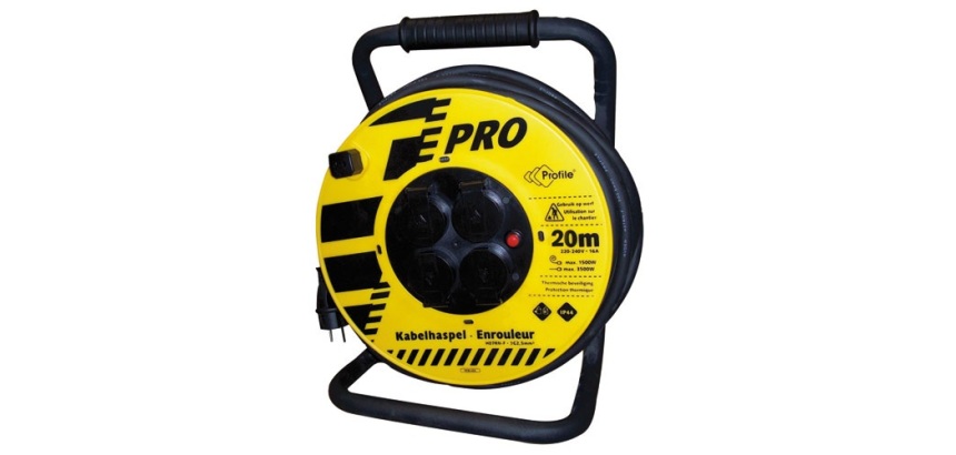 Enrouleur de chantier - en néoprène - 20 m - 3G2.5mm² - 4 prises - IP44 - j