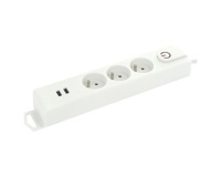 Bloc multiprises avec interrupteur - 3x2P+T - 2 x USB-A - 1.5 m - blanc