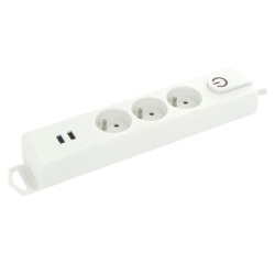 Bloc multiprises avec interrupteur - 3x2P+T - 2 x USB-A - 1.5 m - blanc
