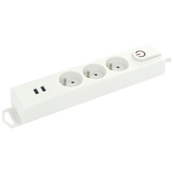 Bloc multiprises avec interrupteur - 3x2P+T - 2 x USB-A - 1.5 m - blanc