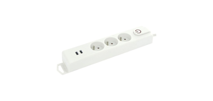Bloc multiprises avec interrupteur - 3x2P+T - 2 x USB-A - 1.5 m - blanc