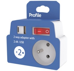 Multprise- 2x 2P+T - avec interrupteur - USB-A et USB-C - blanc