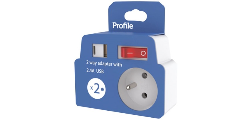 Multprise- 2x 2P+T - avec interrupteur - USB-A et USB-C - blanc