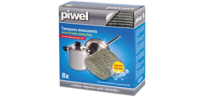 Tampon moussant - laine d'acier avec savon - lot de 8