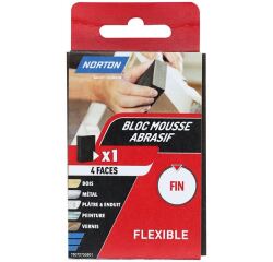 Eponge abrasive - bloc mousse - 4 faces - grain fin - flexible - L : 100 mm