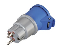Adaptateur caravane avec prise CEE 2P+T -  fiche 16A - IP44 - bleu