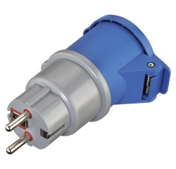 Adaptateur caravane avec prise CEE 2P+T -  fiche 16A - IP44 - bleu