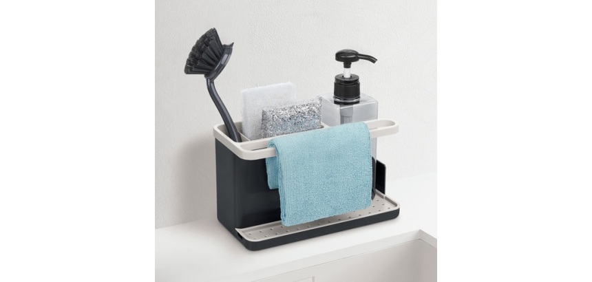 Panier organisateur ustensiles coin évier + distributeur savon