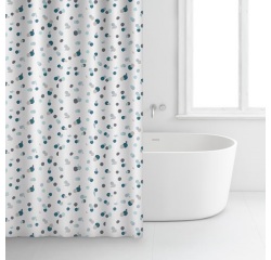 Rideau douche - 180 x 200 cm - polyester - blanc points bleus
