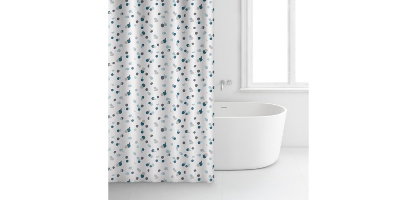 Rideau douche - 180 x 200 cm - polyester - blanc points bleus
