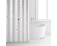 Rideau douche - 180 x 200 cm - polyester - blanc motifs points