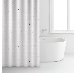 Rideau douche - 180 x 200 cm - polyester - blanc motifs points