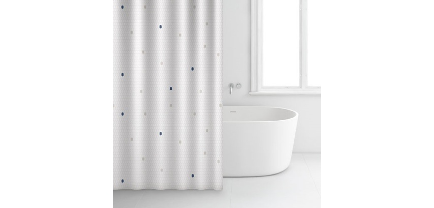 Rideau douche - 180 x 200 cm - polyester - blanc motifs points