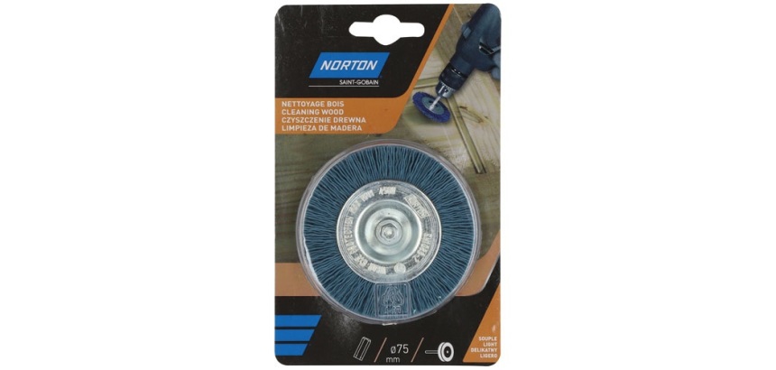 Brosse circulaire nylon - bleu - pour perceuse - nettoyage du bois - D : 75