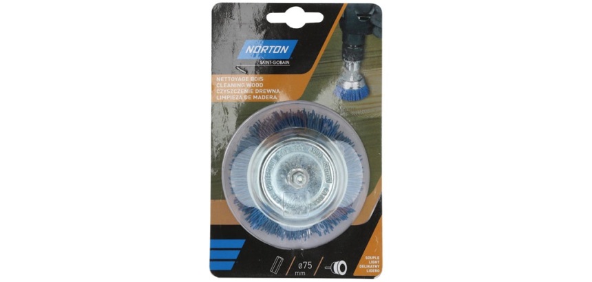 Brosse à godet nylon - bleu - pour perceuse - nettoyage du bois - D : 75 mm