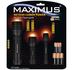 Lampe torche de 60 à 90 lm - de 1 à 3W - IP20 - lot de 3 - noir