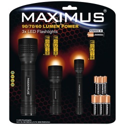 Lampe torche de 60 à 90 lm - de 1 à 3W - IP20 - lot de 3 - noir