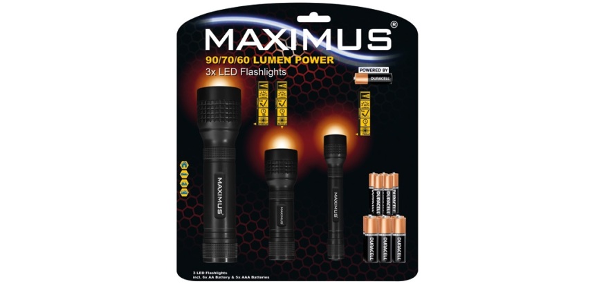 Lampe torche de 60 à 90 lm - de 1 à 3W - IP20 - lot de 3 - noir