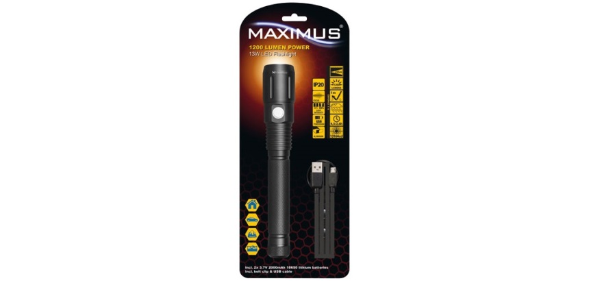 Lampe torche 1200 lm - 13W - rechargeable - fonction focus et batterie exte