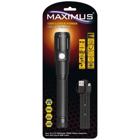 Lampe torche 1200 lm - 13W - rechargeable - fonction focus et batterie exte