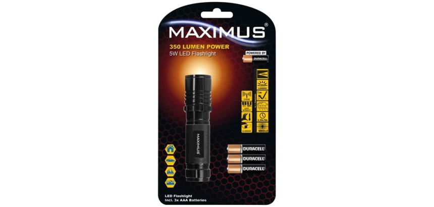 Lampe torche 350 lm - 5W - fonction stroboscope - IP44 - noir