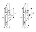 Serrure à encastrer coffre 135 mm bec de cane - axe 40 mm - réversible - bl