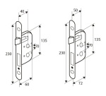 Serrure à encastrer coffre 135 mm bec de cane à condamnation - axe 40 mm -
