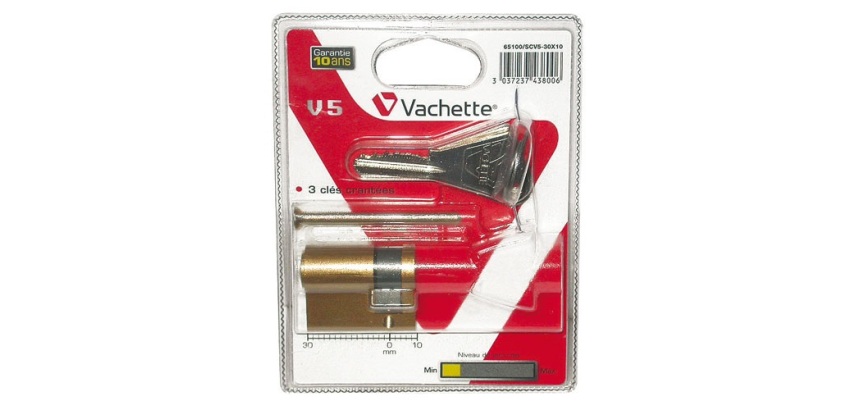 Demi-cylindre V5 - 30x10 mm laiton - 5 goupilles - 3 clés