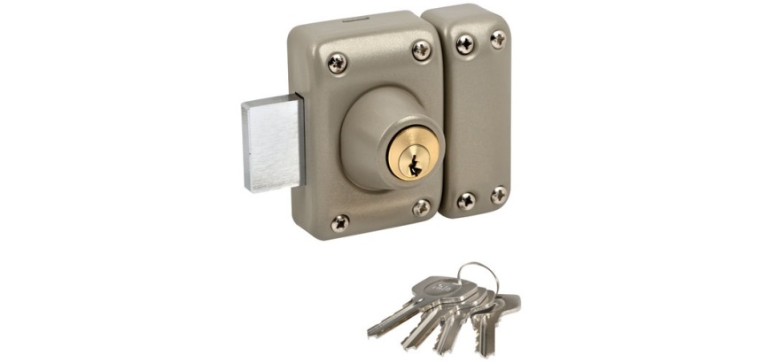 Verrou à cylindre double 5 goupilles - D23 mm - L : 45 mm - 4 clés - beige