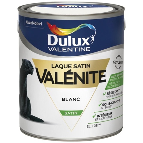 Laque satin glycéro - Valénite - intérieur - extérieur - 2 L - blanc