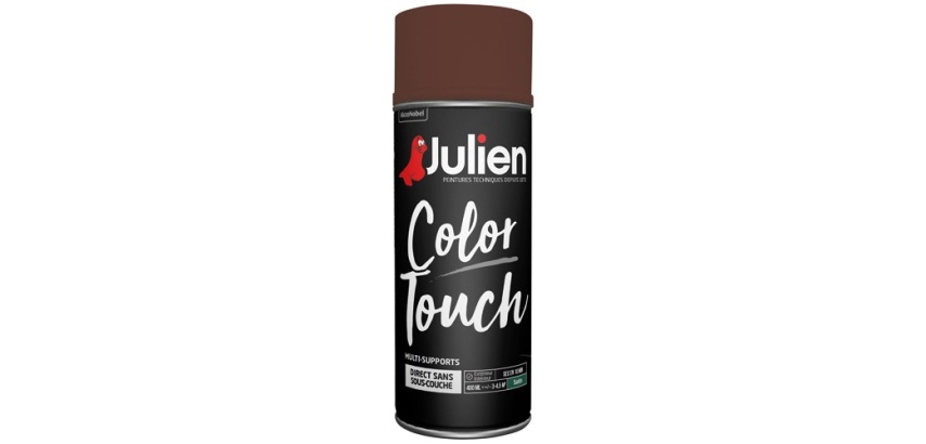 Peinture satinée multi-supports Color Touch Julien - Aérosol de 400 ml, brun châtaigne RAL 8016