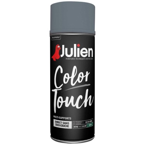 Peinture satinée multi-supports Color Touch Julien - Aérosol de 400 ml, gris anthracite RAL 7031