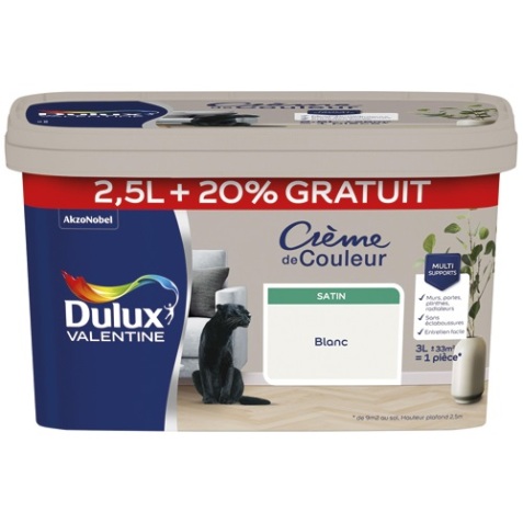 Peinture crème de Couleur satin - 2.5 L + 20% - blanc