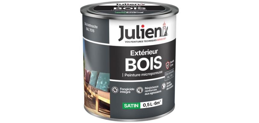 Peinture microporeuse 0,5 L Extérieur Bois Satin - Gris Anthracite RAL7016