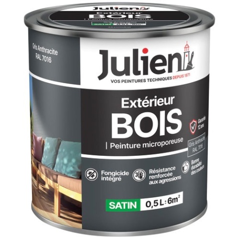 Peinture microporeuse satin - extérieur bois - 0.5 L - gris anthracite RAL7
