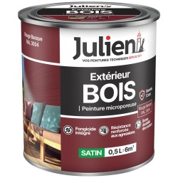 Peinture microporeuse satin - extérieur bois - 0.5 L - rouge basque RAL3004