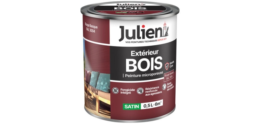 Peinture microporeuse 0,5 L Extérieur Bois Satin - Rouge Basque RAL3004