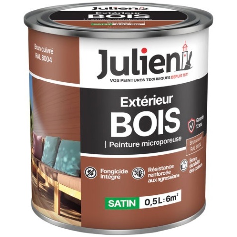 Peinture microporeuse satin - extérieur bois - 0.5 L - brun cuivre RAL8004