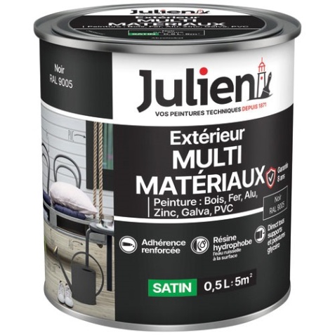 Peinture extérieur satin - multi-matériaux - 0.5 L - noir RAL9005