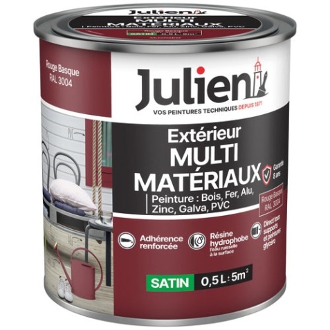 Peinture extérieur satin - multi-matériaux - 0.5 L - rouge basque RAL3004